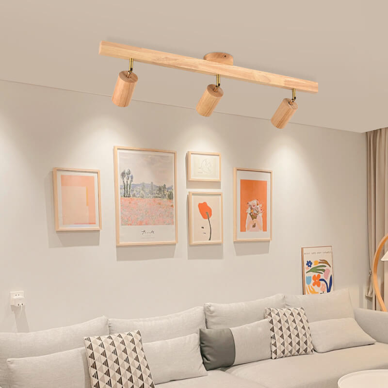 Japanese Minimalist Wooden LED Track Lighting, 2/3/4/5-Light, Semi-Flush Mount Ceiling Light