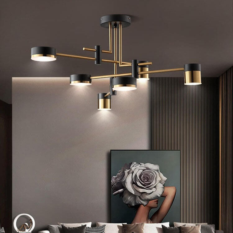 Sleek Modern Minimalist Black & Gold 4-8 Light Semi-Flush Mount Ceiling Light