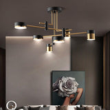 Sleek Modern Minimalist Black & Gold 4-8 Light Semi-Flush Mount Ceiling Light