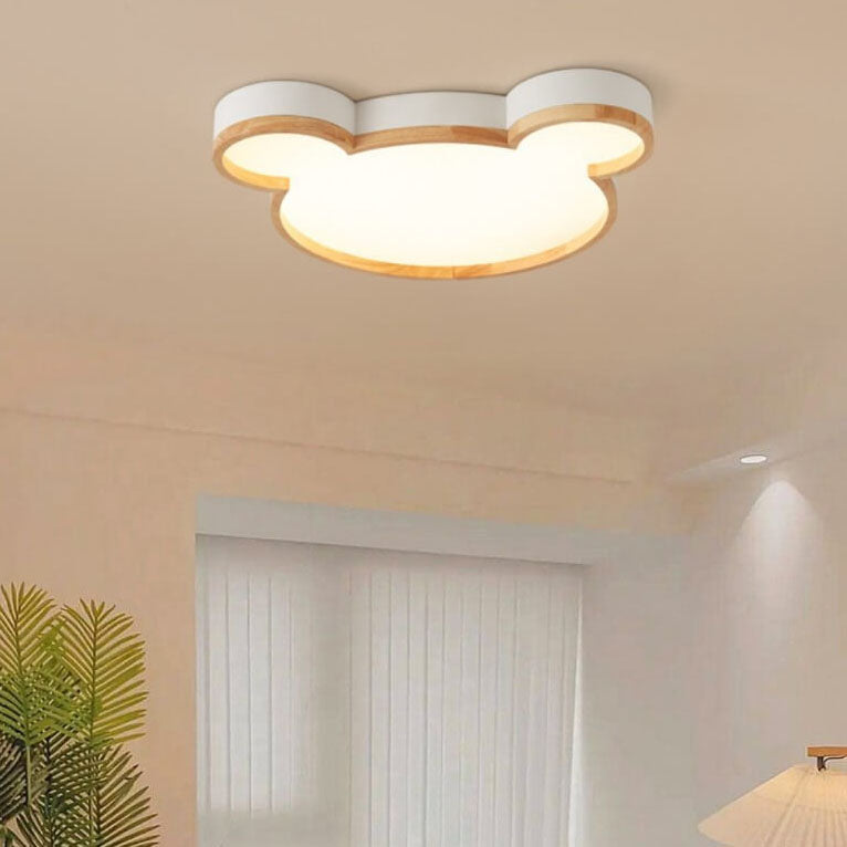Nordic Wood Bear-Shaped LED Flush Mount Ceiling Light for Kids