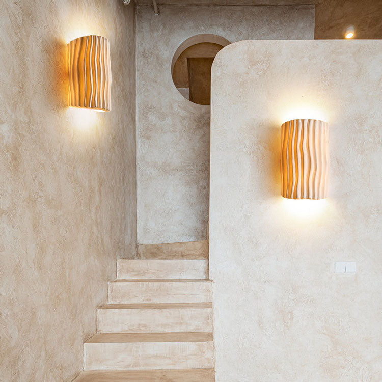Nordic-Inspired Resin-Striped Half-Cylinder 2-Light Wall Sconce Lamp