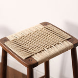 Elegant Traditional Japanese Rectangular Rope-Woven Wooden Bar Stool for the Dining Room