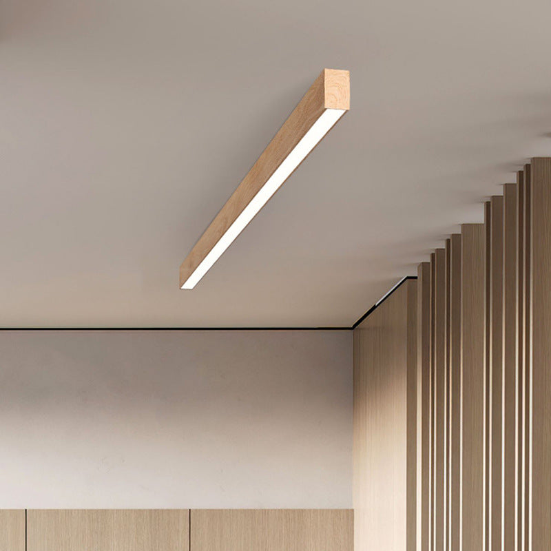 Sleek Modern Minimalist Wood-Grain Aluminum LED Flush-Mount Ceiling Light