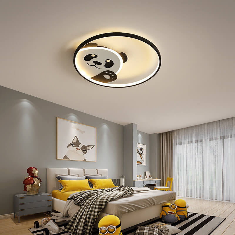 Adorable Cartoon Panda Round LED Flush Mount Ceiling Light