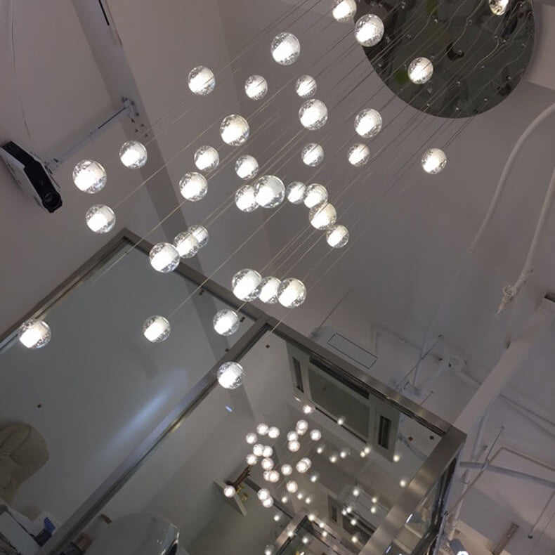 Luxurious Crystal Orb Staircase Chandelier with LED Ball Shade - Modern Loft Lighting