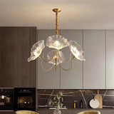 Elegant Modern Art Deco Gold-Finish Frame with Lotus Leaf Glass Shade, 3/6-Light Living Room Chandelier