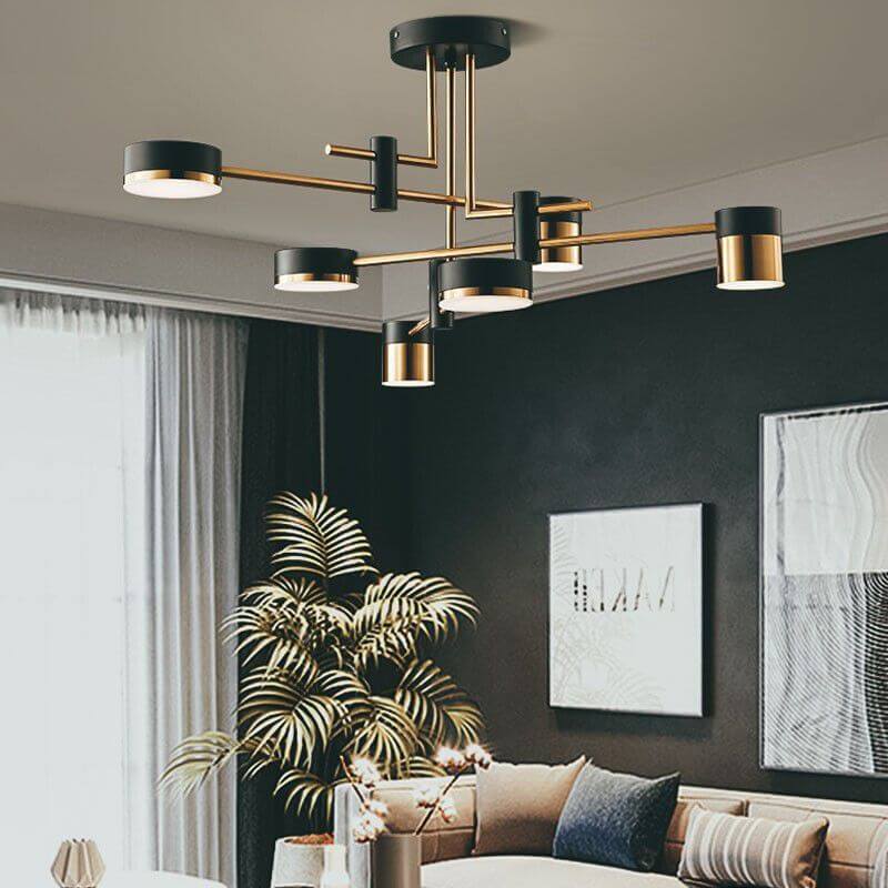 Sleek Modern Minimalist Black & Gold 4-8 Light Semi-Flush Mount Ceiling Light