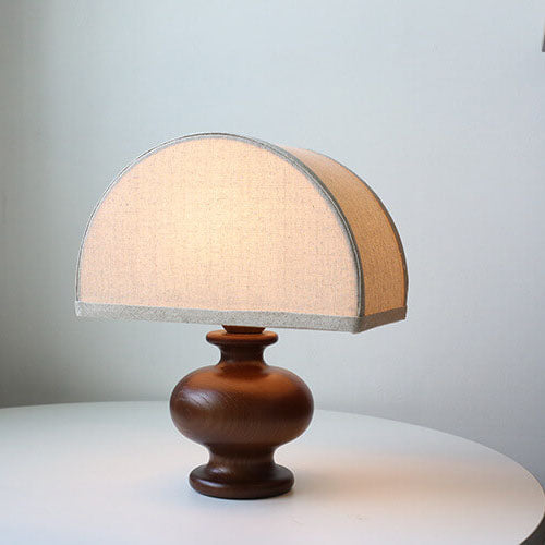 Japanese Wabi-Sabi Vintage Solid Wood Table Lamp with Fabric Shade, 1-Light