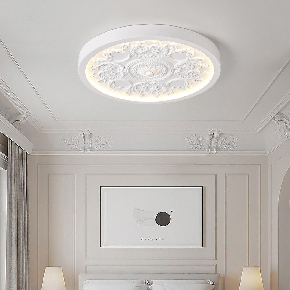 Modern Minimalist Carved Iron, Resin & Acrylic LED Flush Mount Ceiling Light for Bedroom