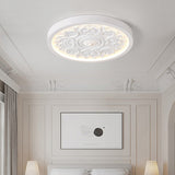 Modern Minimalist Carved Iron, Resin & Acrylic LED Flush Mount Ceiling Light for Bedroom