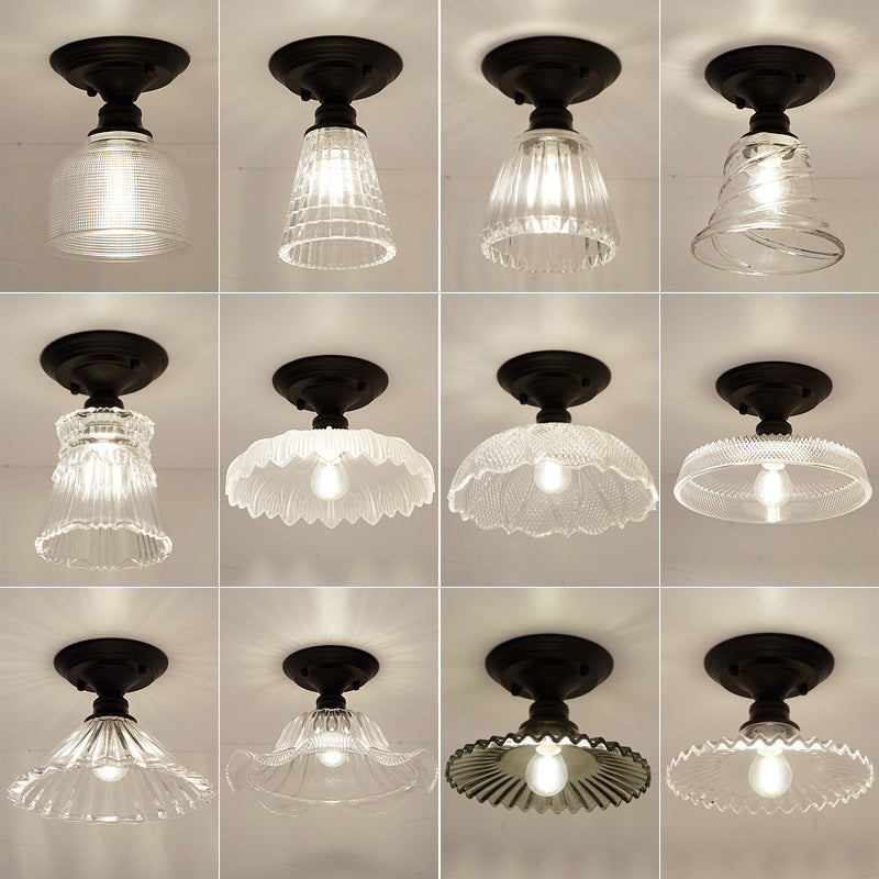 Chic Nordic Vintage Glass Floral Round Geometry 1-Light Semi-Flush Mount Ceiling Light
