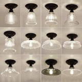 Chic Nordic Vintage Glass Floral Round Geometry 1-Light Semi-Flush Mount Ceiling Light