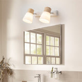 Modern Minimalist Horn-Accented Vanity Wall Sconce Lamp - Rubber Wood, Iron & Glass, One-Light