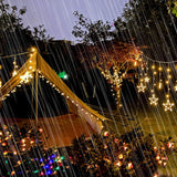 Solar-Powered LED Curtain Lights – Star & Moon Design, Outdoor Christmas String Lights for Patio, Garden and Camping