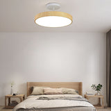 Elegant Japanese Wabi-Sabi Minimalist Wood-Grain Round LED Semi-Flush Mount Ceiling Light