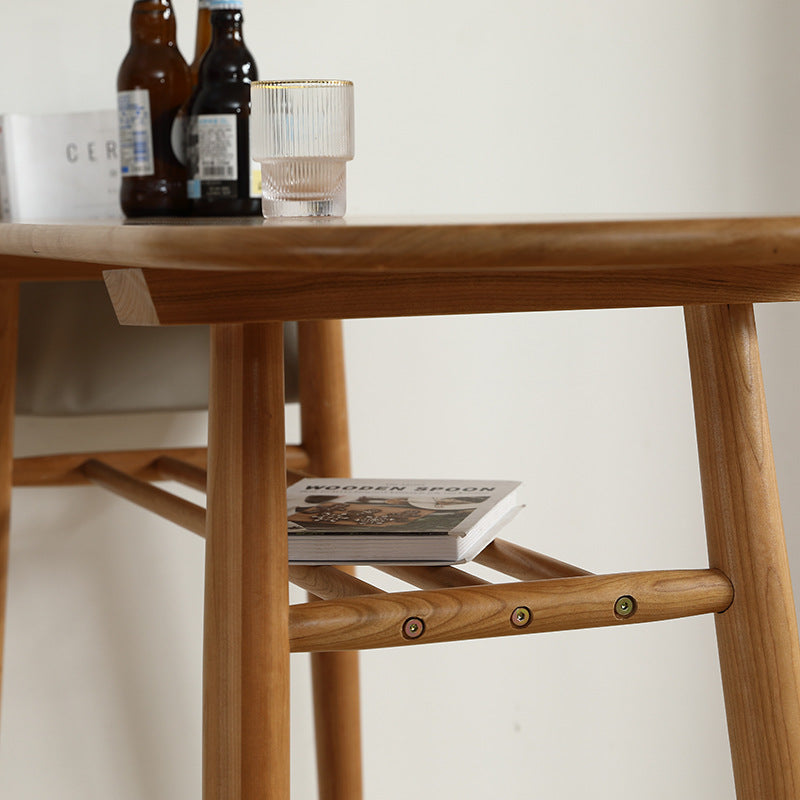 Contemporary Scandinavian Long Oval Wood Bar Table with 2-Tier Shelves for Dining Room