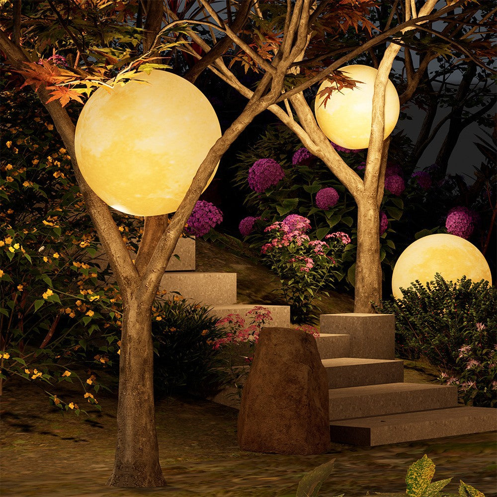 Nordic Contemporary Solar Moon LED Pendant Light – Waterproof Round PE Resin Outdoor Patio Lighting