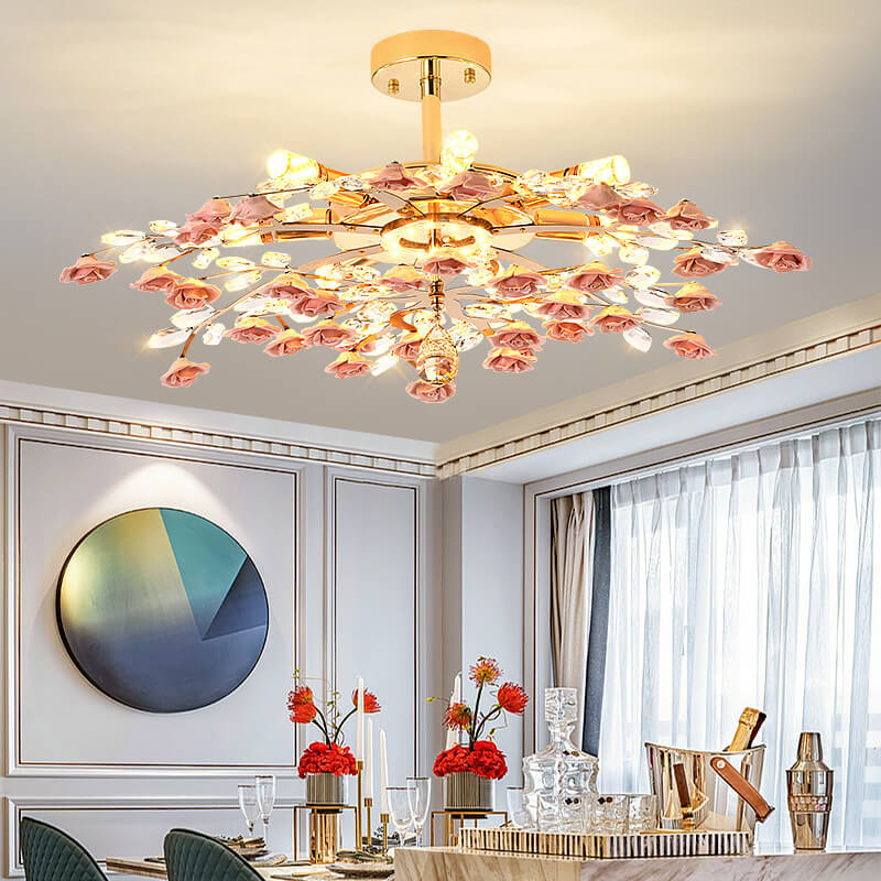 Modern Luxury Rose Iron & Ceramic Crystal Chandelier – 6/7/8-Light Options