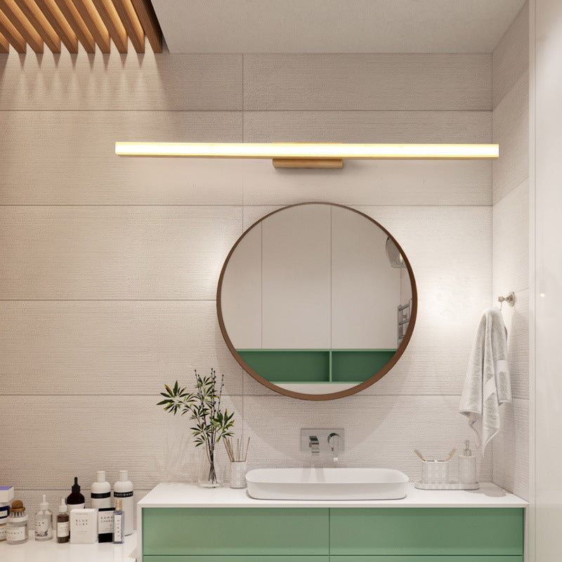 Nordic Minimalist Wooden Long-Strip Vanity Light – LED Wall Sconce Lamp