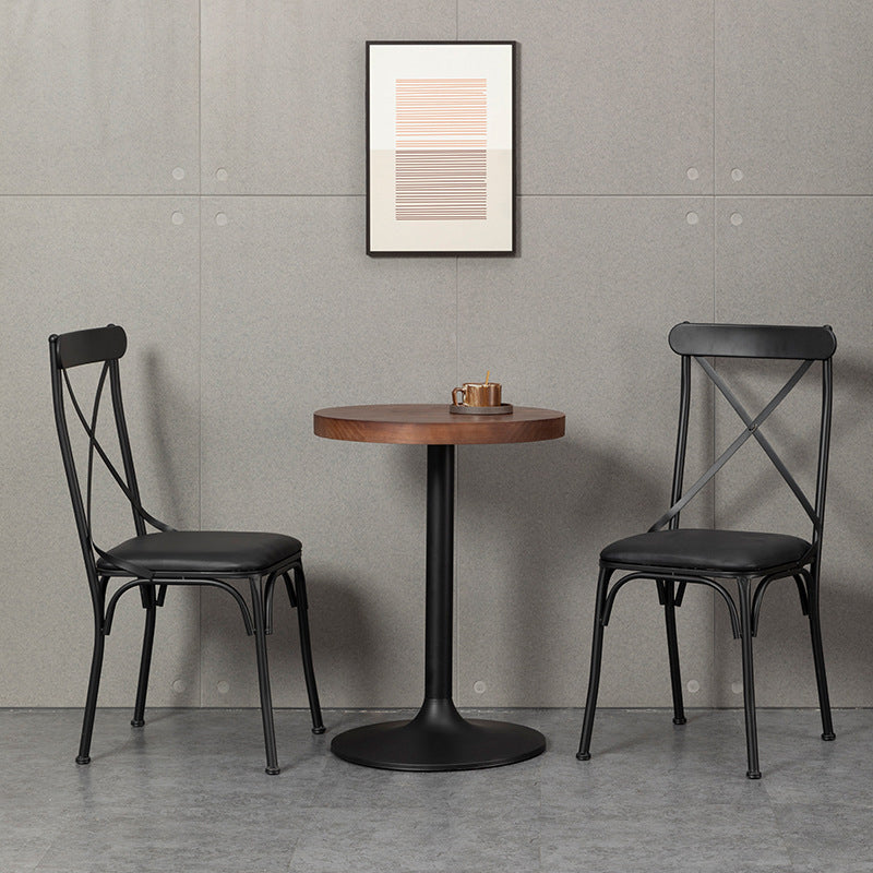 Contemporary Industrial PU Leather, Wood & Iron Dining Chair & Table Set with Square X-Back for Dining Room