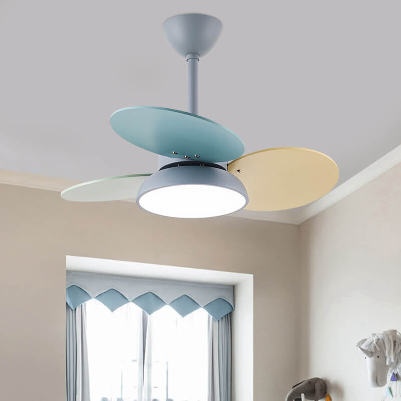 Simple Colorful Round Leaf Ceiling Fan for Kids with Light and Downrod