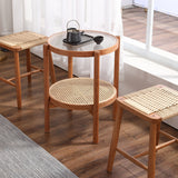 Elegant Traditional Japanese Rectangular Rope-Woven Wooden Bar Stool for the Dining Room