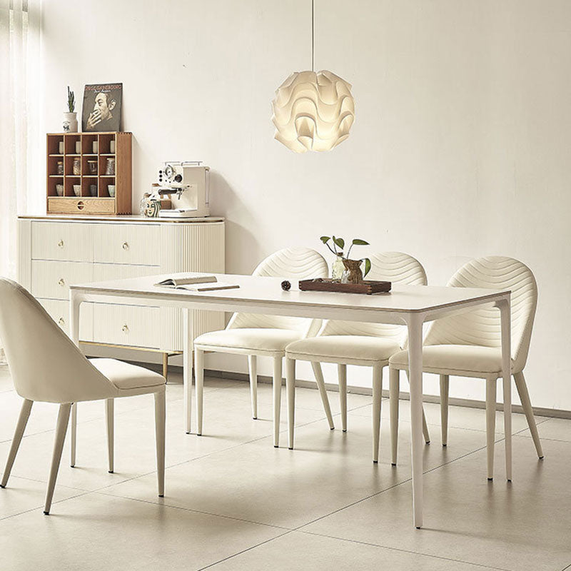 Modern Minimalist Rectangular Rock-Slab Aluminum Alloy Dining Table & Chair Set for 4