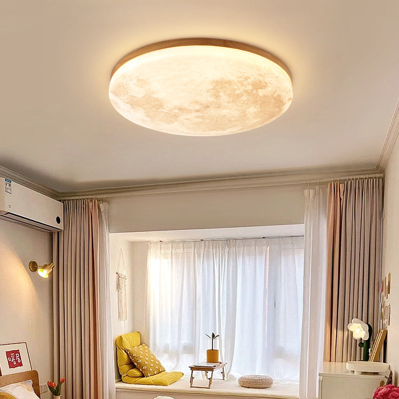 Nordic Minimalist Moon-Round LED Flush-Mount Ceiling Light with PVC Diffuser