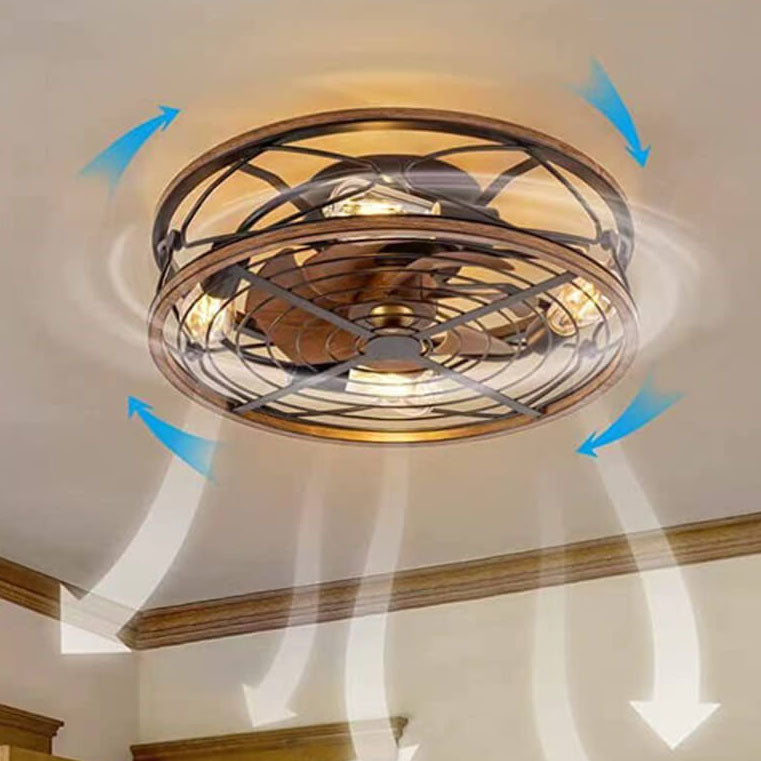 Nordic Industrial Wrought Iron Cylinder 4-Light Flush-Mount Ceiling Light with Hidden Fan