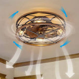 Nordic Industrial Wrought Iron Cylinder 4-Light Flush-Mount Ceiling Light with Hidden Fan
