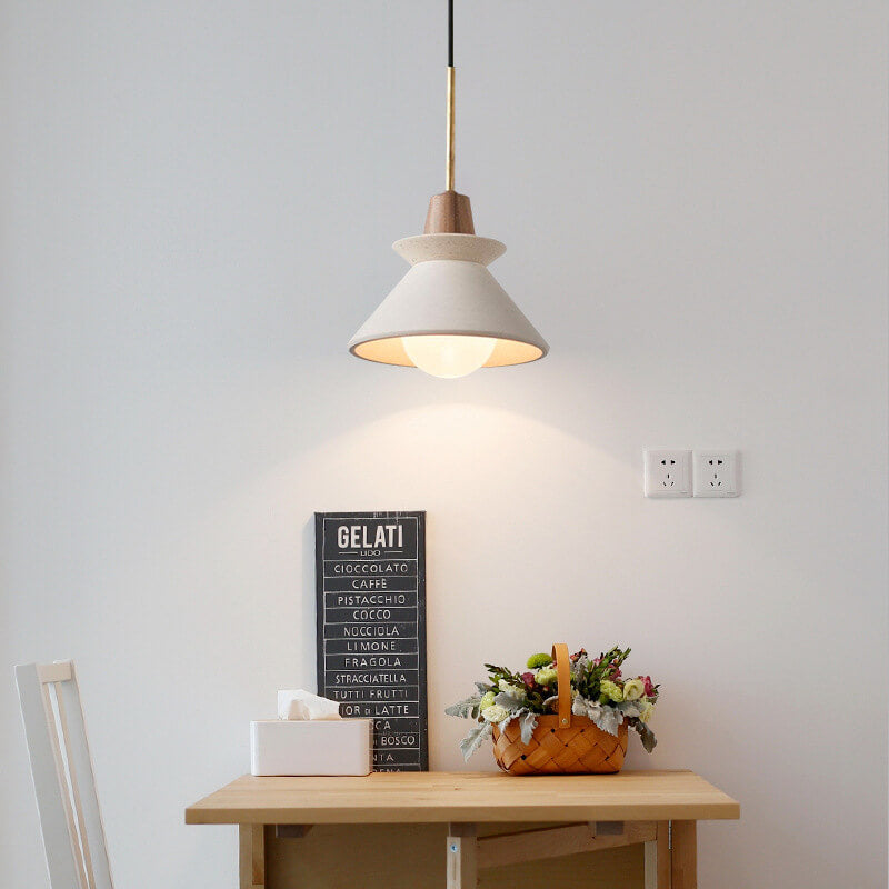 Nordic Minimalist White Cement 1-Light Tapered Pendant Lamp