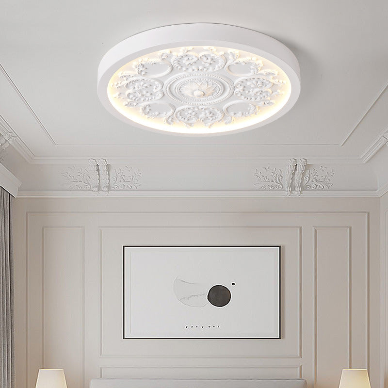 Modern Minimalist Carved Iron, Resin & Acrylic LED Flush Mount Ceiling Light for Bedroom