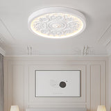 Modern Minimalist Carved Iron, Resin & Acrylic LED Flush Mount Ceiling Light for Bedroom
