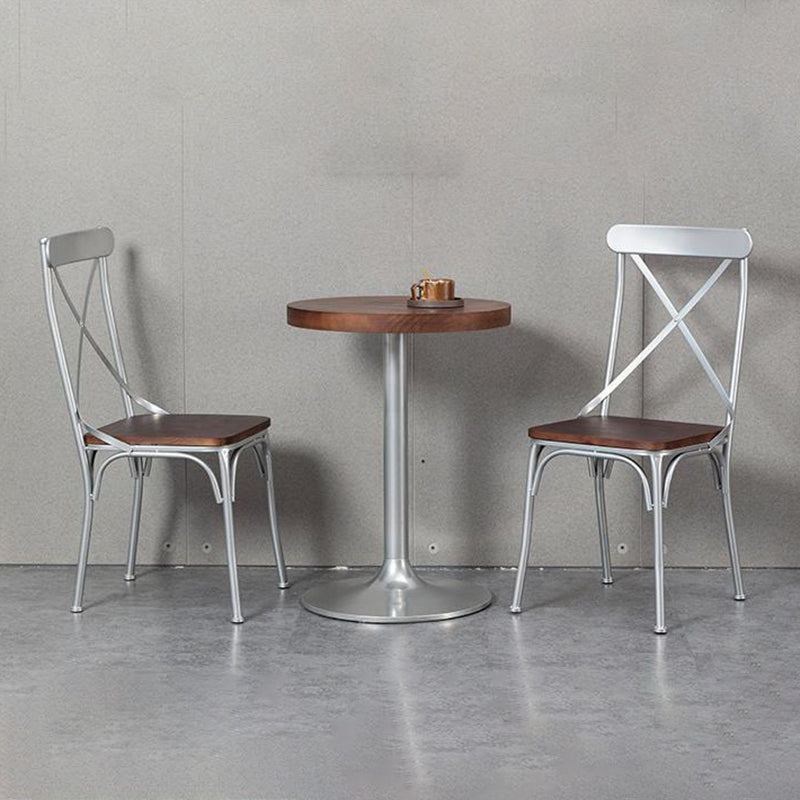 Contemporary Industrial PU Leather, Wood & Iron Dining Chair & Table Set with Square X-Back for Dining Room