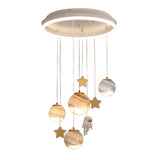 Modern Scandinavian Space Planet LED Kids Flush Mount Ceiling Light with Round Acrylic Glass Shade – Ideal for Bedroom