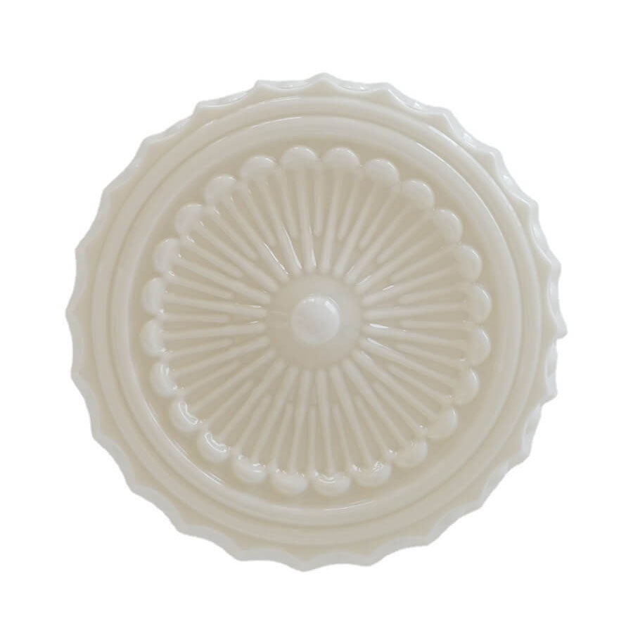 French Vintage White Jade Glass Striped Round Drum LED Semi-Flush Ceiling Light