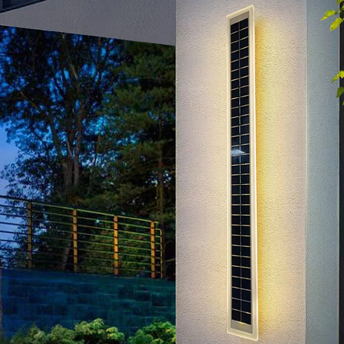 Sleek Minimalist Outdoor Solar LED Rectangular Strip Wall Sconce Lamp - Waterproof Patio Lighting