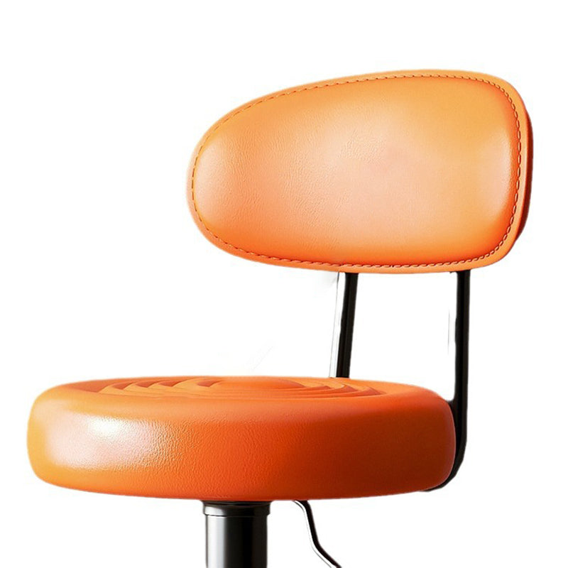 Modern Minimalist Round Upholstered Bar Stool with Curved Backrest in Microfiber Leather & Metal – Ideal Dining Room Chair