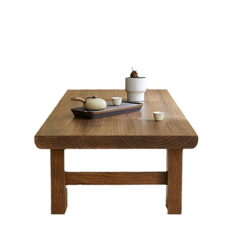 Traditional Japanese Rectangular Solid Wood Coffee Table with Four Sturdy Legs for the Living Room