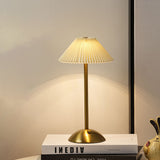 Modern Scandinavian Rechargeable Table Lamp – Iron Frame, Pleated Conical Fabric Shade, 1-Light, Perfect for Bedside