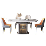 Nordic Contemporary Elliptical Wood-Glass Dining Table with 4-Chair Set