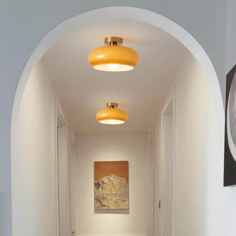 Modern Retro Round Solid-Color Glass Pendant Light with Electroplated Copper Finish — 1-Light, Pendant or Flush Mount