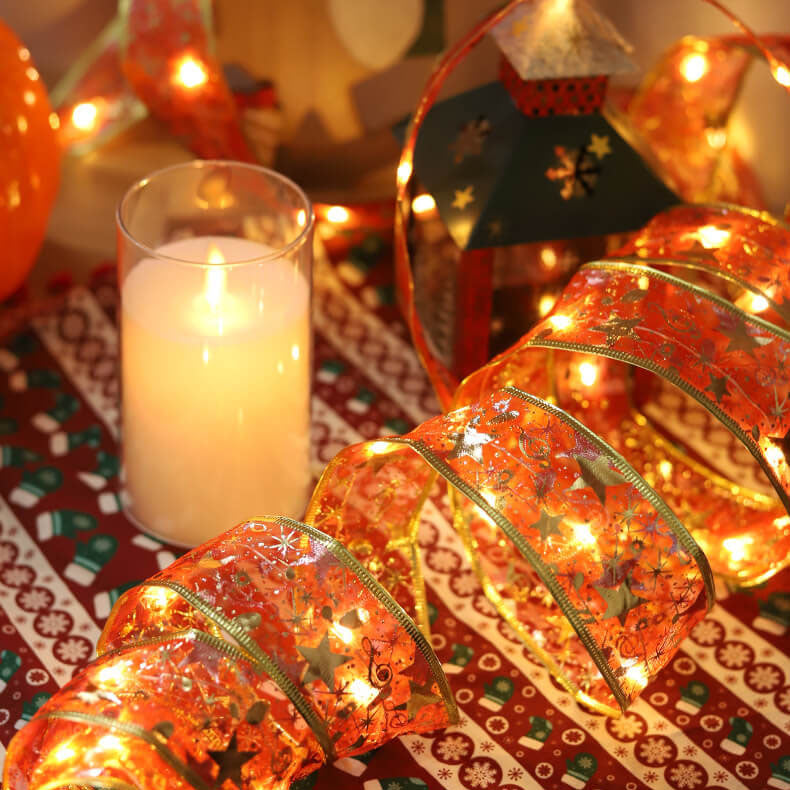 Christmas LED Copper Wire Ribbon Lights - Bow-Tie Style Flexible String Lights for Festive Decor, Props, and Holiday Cheer
