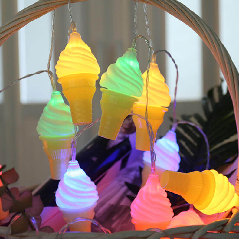Modern Creative Ice Cream LED String Lights for Kids - USB-Powered Decoration