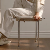 Modern Scandinavian Vanity Stool – Square, Cotton-Linen Upholstery, Stainless Steel Frame, Backless, for Bedroom