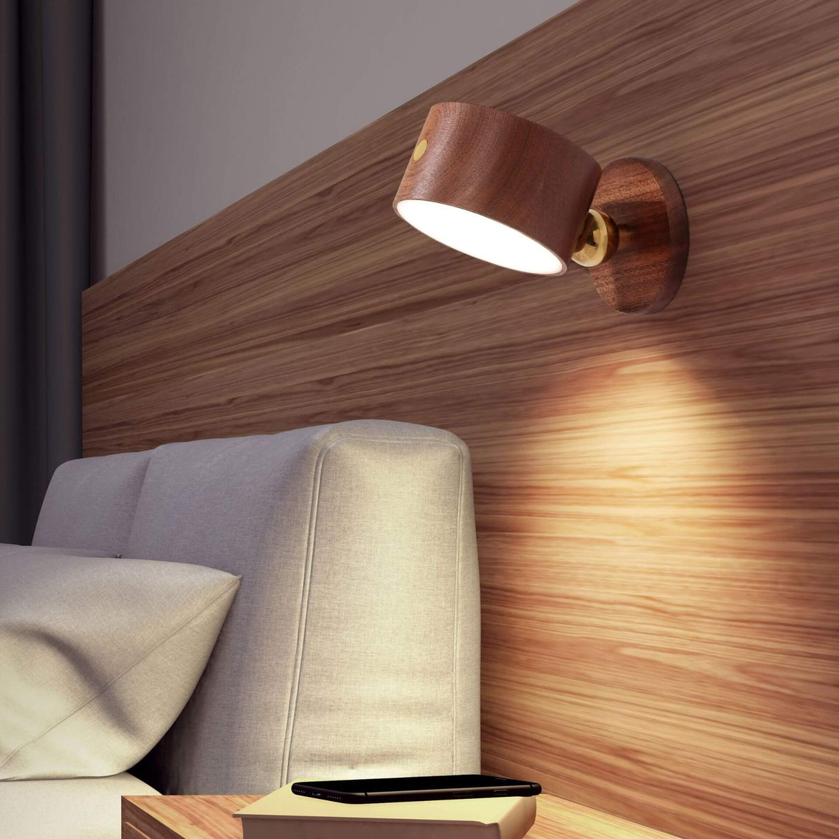 Minimalist Wooden USB Rechargeable Touch Night Light — Magnetic LED Wall Sconce Lamp