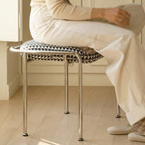Modern Scandinavian Vanity Stool – Square, Cotton-Linen Upholstery, Stainless Steel Frame, Backless, for Bedroom