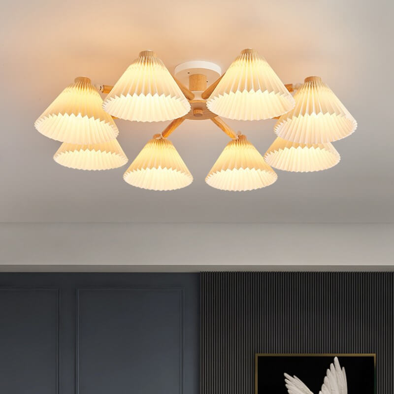 Nordic Wood Pleated Shade Semi-Flush Mount Ceiling Light — 3/6/8-Light Configuration