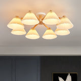 Nordic Wood Pleated Shade Semi-Flush Mount Ceiling Light — 3/6/8-Light Configuration