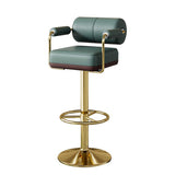 Luxurious Contemporary Faux Leather Upholstered Height-Adjustable Swivel Bar Stool with Armrests and Footrest for Dining Room
